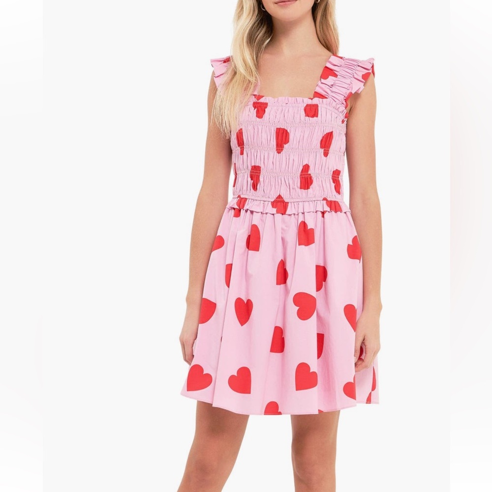 English Factory Pink Dress with Red Heart Design